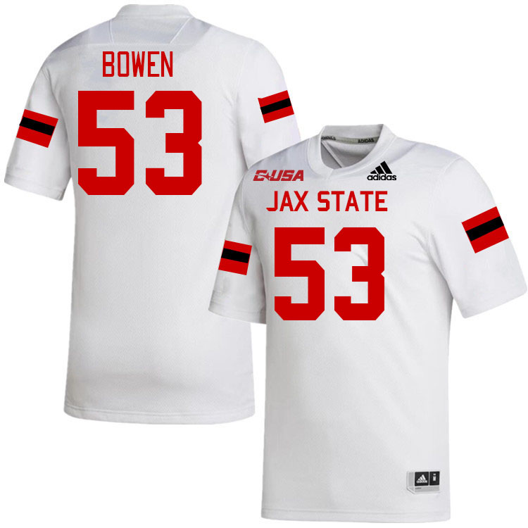 #53 Joel Bowen Jacksonville State Gamecocks College Football Jerseys Stitched-White